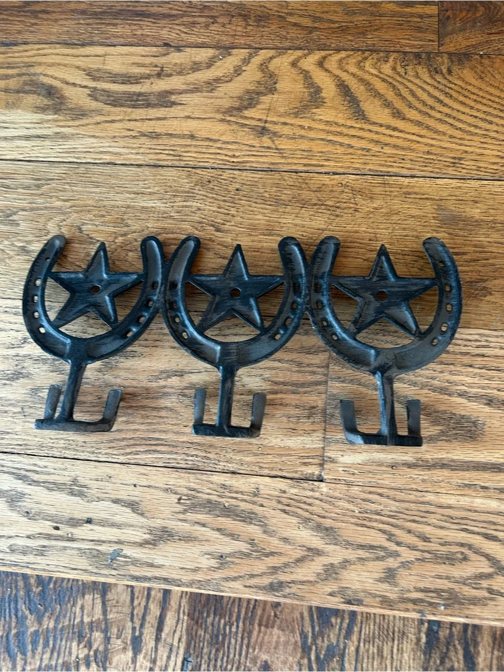 Western Black Cast Iron Horseshoe Star Wall Hook - Set of 3